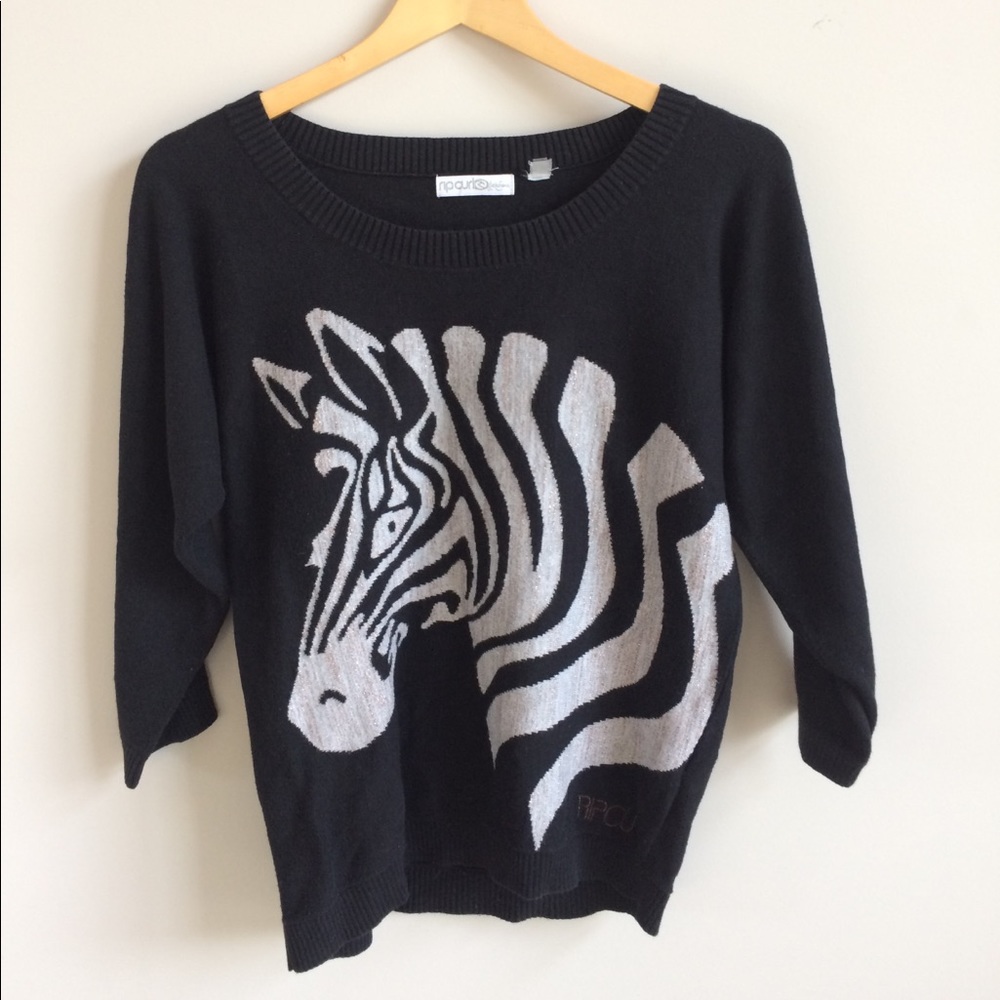Rip Curl brand knit sweater metallic zebra motiif
